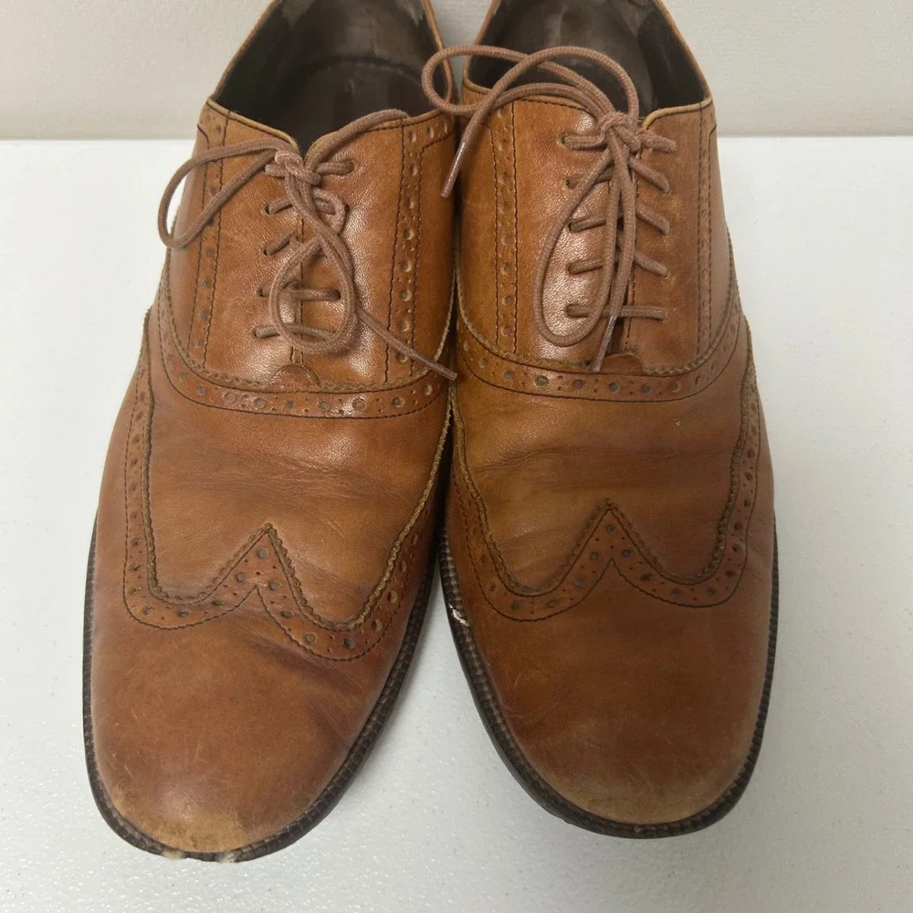 Cole Haan Wingtip‎ Oxford Mens 9.5 M Tan Leather Brogue Dress Shoes C12210